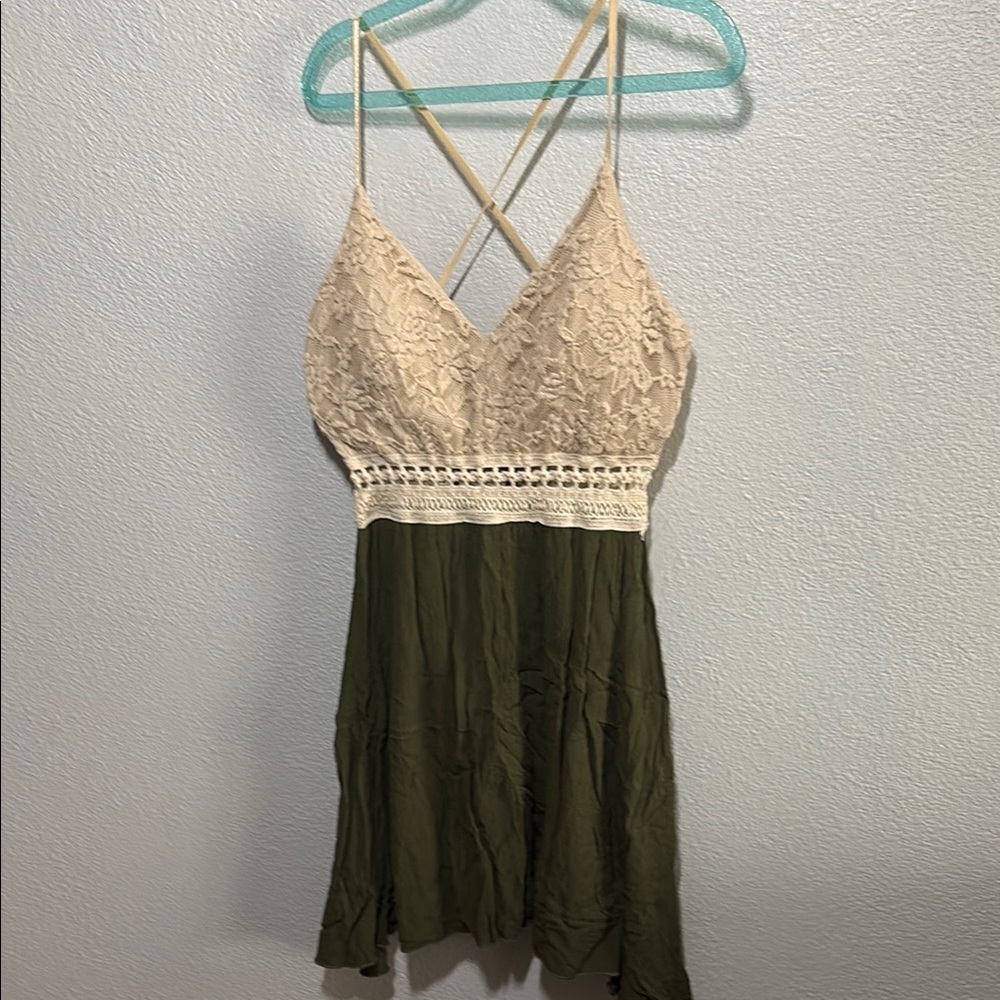 Cream Babydoll Mini Dress with Plunge Neckline